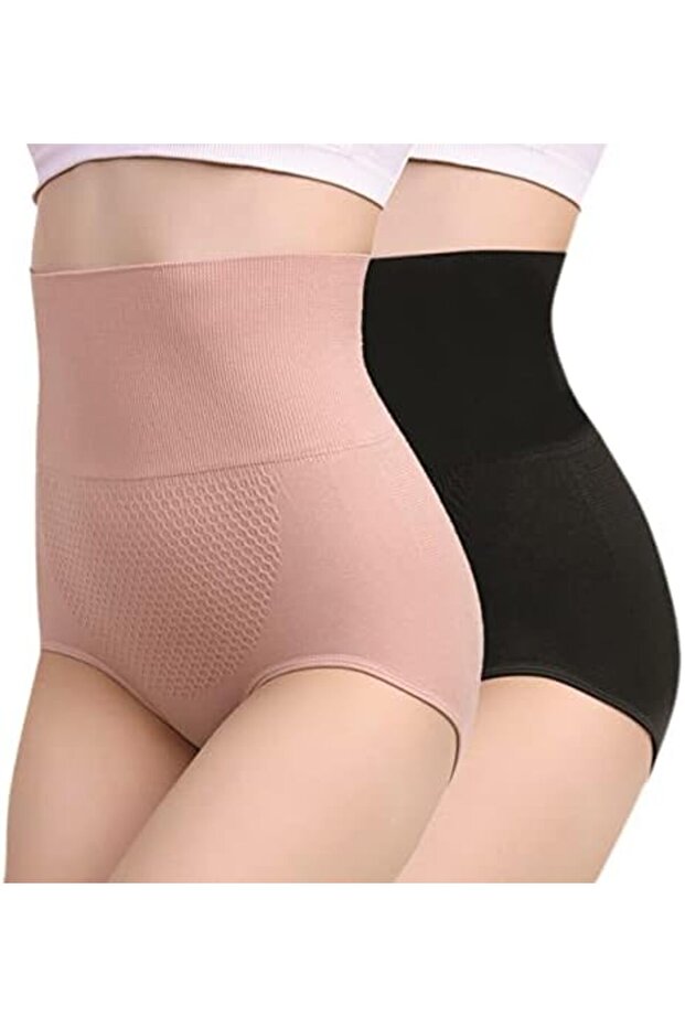 Women's Seamless High Waist Tummy Control Panty,Free Size (Black/Pink)