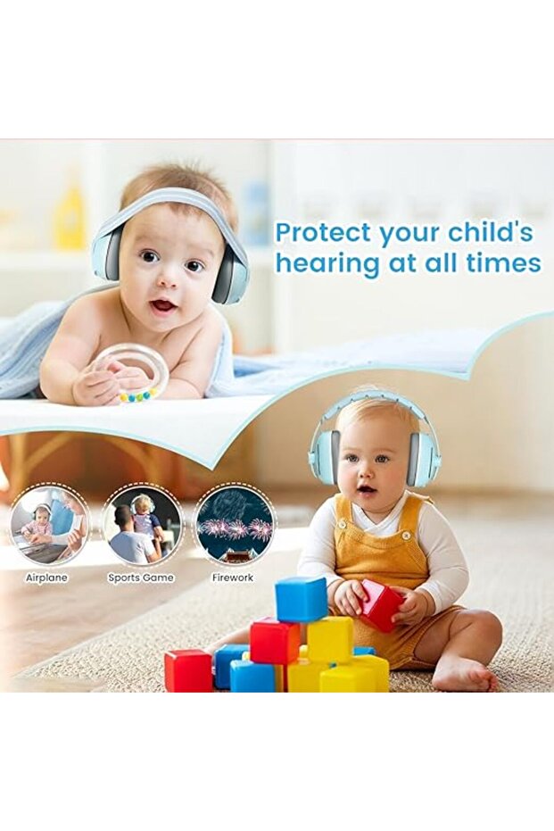 Căști 2 în 1 pentru bebeluși 3–48M – Anulare zgomot 25dB, Bandă moale, Albastru, Design ursuleț de pluș - 14