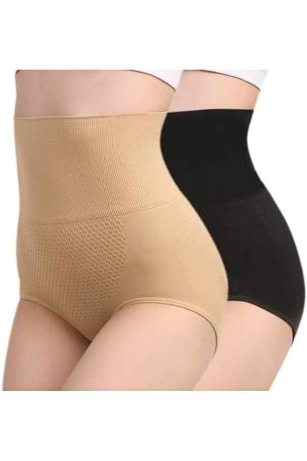 Women's Seamless High Waist Tummy Control Panty,Free Size (Black/Beige)