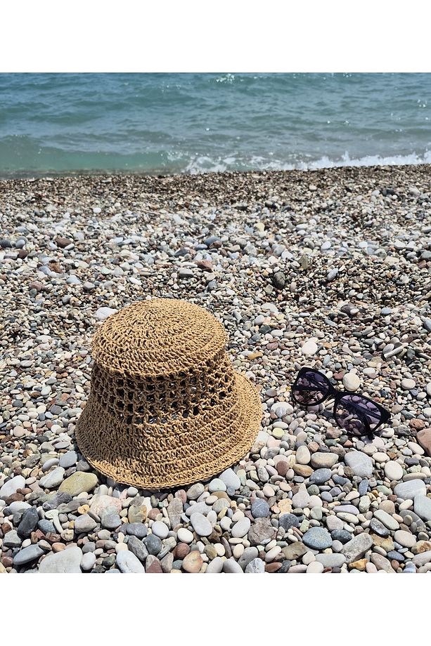 El Örgüsü Hasır Bucket Şapka - 1