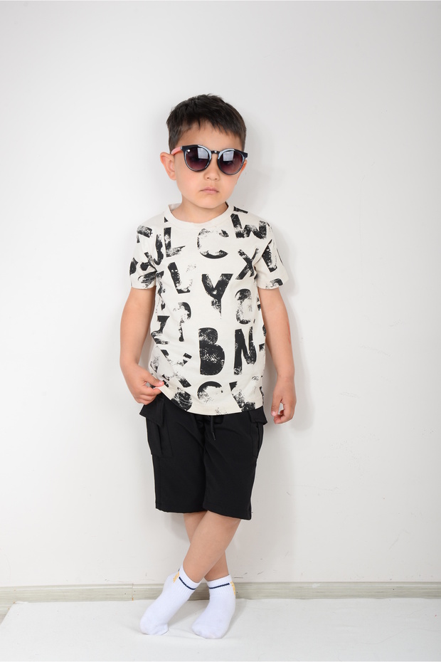 Boy's Stone Printed T-Shirt, Shorts Suit with Pockets