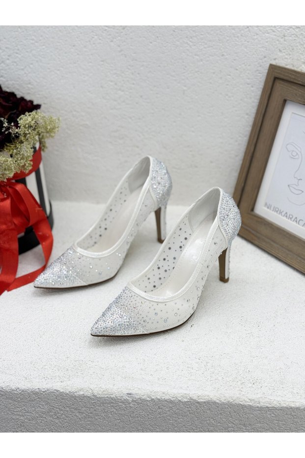 25Y4898 Stone Tul Detail 9cm Thin Heel Stiletto Shoes Women