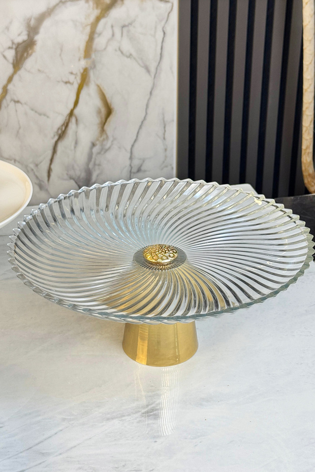 Gold Metal Leg Glass Plate & Cookie Cake Pastry Serving Presentation (Washable)