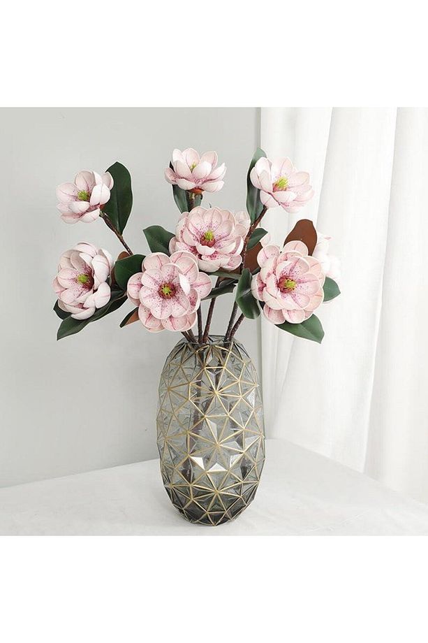 Yapay Çiçek Pembe Açık Eva Manolya 2 Çiçek 1 Tomurcuk Uzun Dal Çiçek Flowers 55cm Gerçeksi Doku - 7