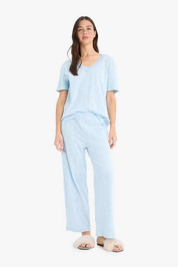 Regular Fit Pijama Takımı Kısa Kollu V Yaka Üst Esnek Belli Uzun Alt-fall In Love E9831ax25sm - 1