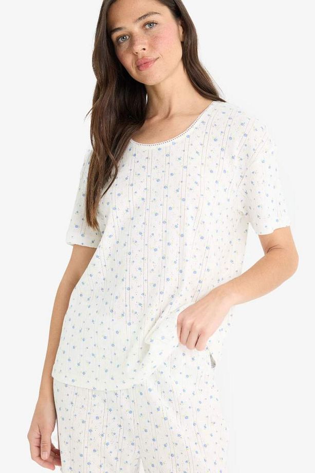 Regular Fit Pijama Takımı Kısa Kollu Üst Esnek Belli Uzun Alt-fall In Love F4162ax25sm - 4