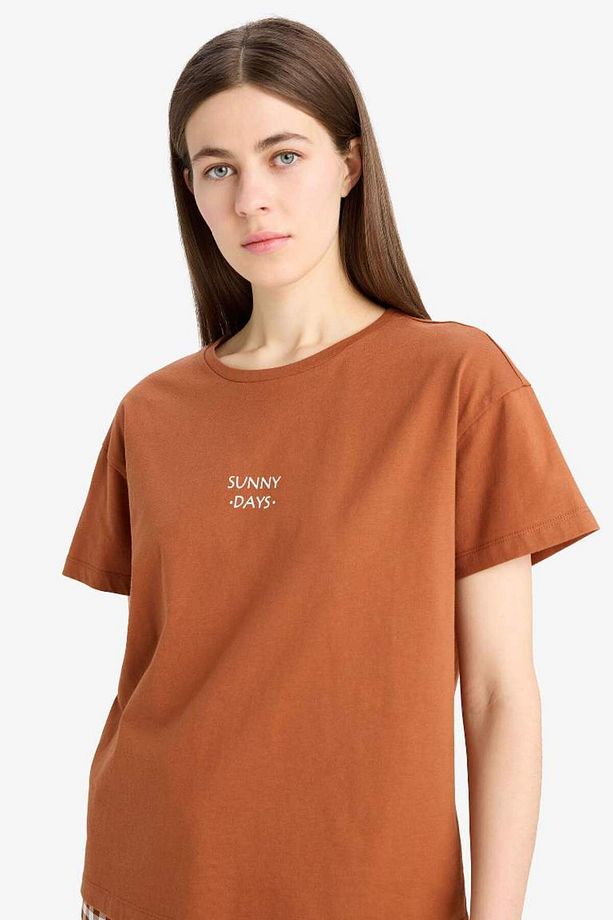 Yeni Sezon Pijama Takımı Kısa Kollu Pijama Üstü Esnek Belli Uzun Kareli Pijama - 6