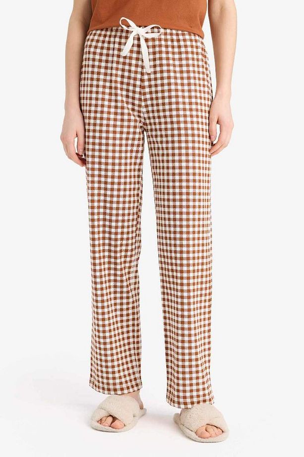 Yeni Sezon Pijama Takımı Kısa Kollu Pijama Üstü Esnek Belli Uzun Kareli Pijama - 8