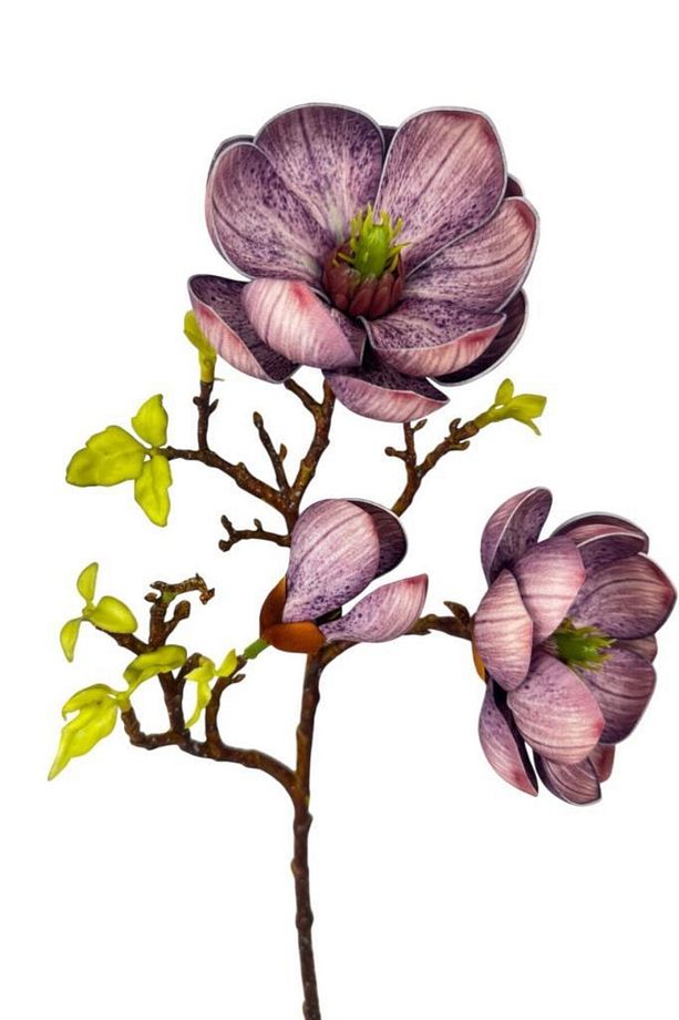 Yapay Çiçek Lila Eva Manolya 2 Çiçek 1 Tomurcuk Uzun Dal Çiçek Flowers 55cm Gerçeksi Doku - 4