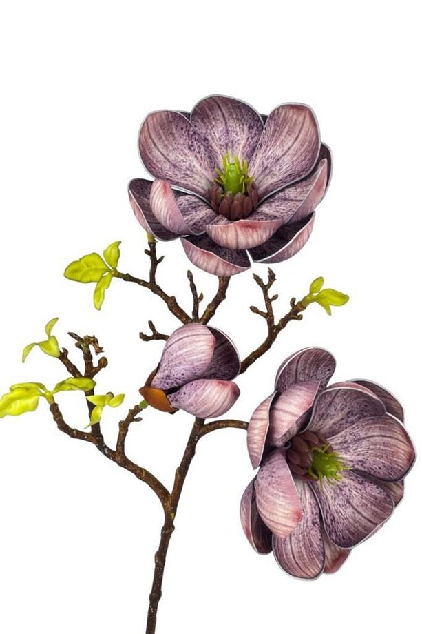 Yapay Çiçek Lila Eva Manolya 2 Çiçek 1 Tomurcuk Uzun Dal Çiçek Flowers 55cm Gerçeksi Doku - 1