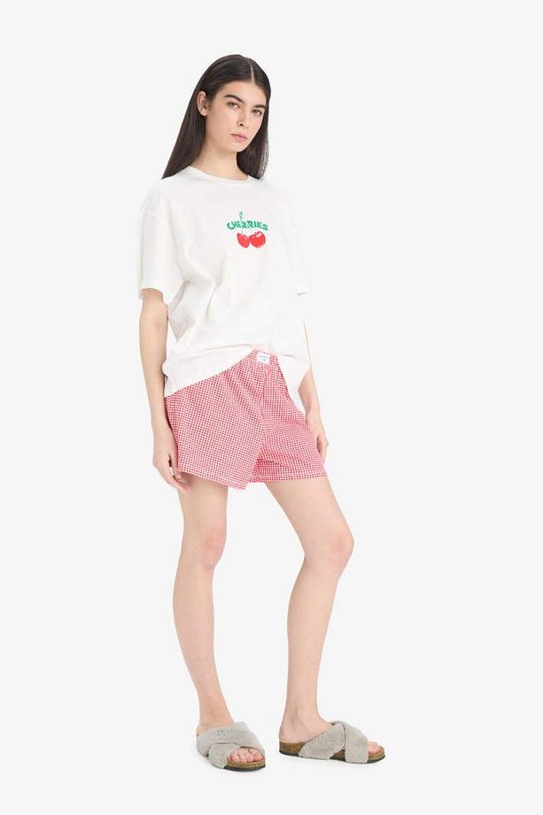 Regular Fit Pijama Takımı Kısa Kollu Baskılı Üst Esnek Belli Şort-fall In Love F1958ax25sp - 2