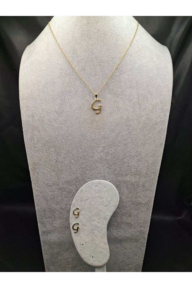 Gold Color Steel Letter g Necklace and Earring Set
