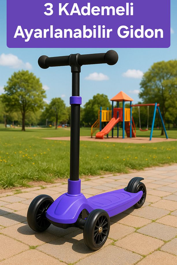 Pi 3 Tekerlekli Çocuk Scooter | Mor Renk | 3 Kademeli Gidon | Max 50 kg - 2