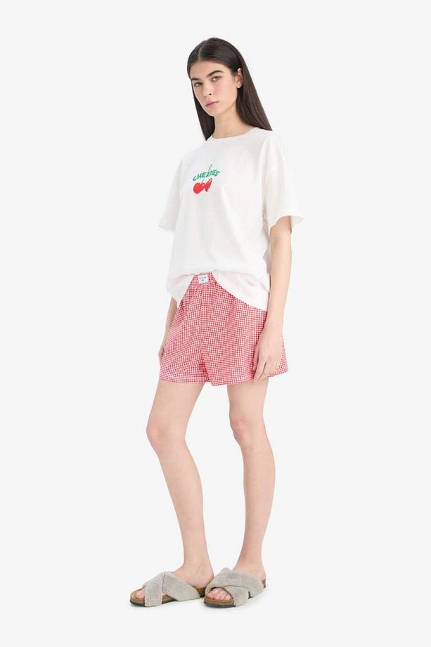 Regular Fit Pijama Takımı Kısa Kollu Baskılı Üst Esnek Belli Şort-fall In Love F1958ax25sp - 3