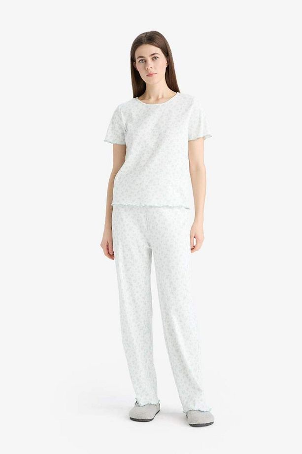 Pijama Takımı Ribana Kısa Kollu Üst Esnek Belli Uzun Alt-fall In Love E6679ax25sp - 2