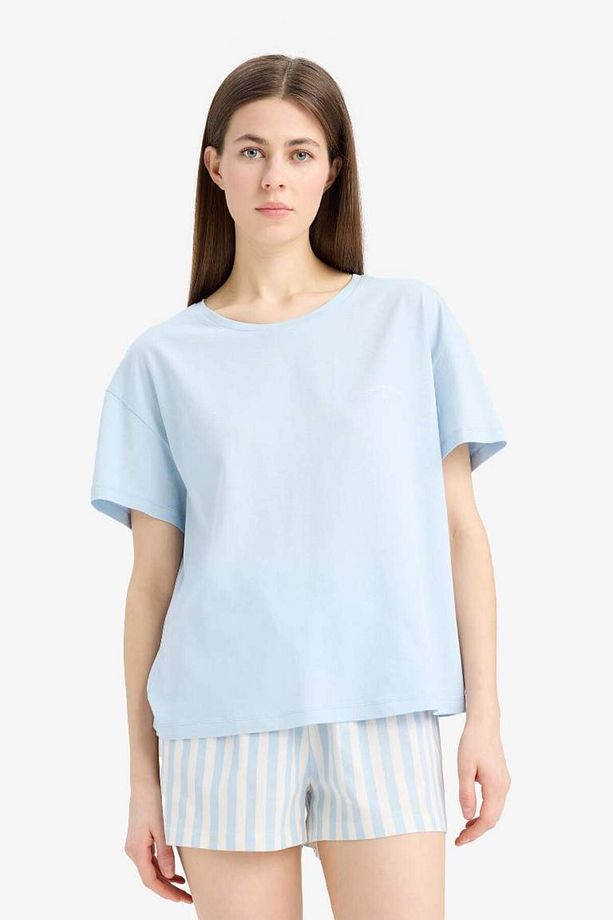 Regular Fit Pijama Takımı Kısa Kollu Üst Esnek Belli Şort-fall In Love E4323ax25sm - 4