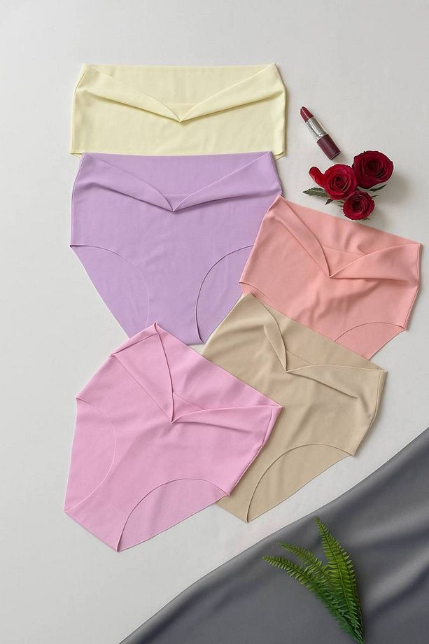 Yüksek Bel Lazer Kesim Dikişsiz İz Yapmaz Külot Bikini 5li paket Açık Renkler - 5