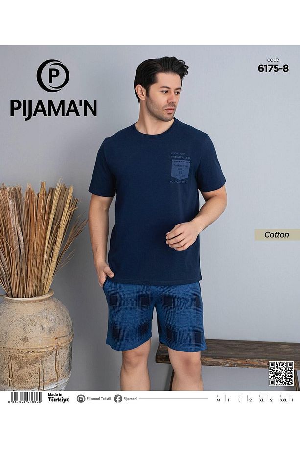 Erkek Bisiklet Yaka Kısa Kol Şortlu Pijama Takımı 6175/8 - 1 Adet - 2