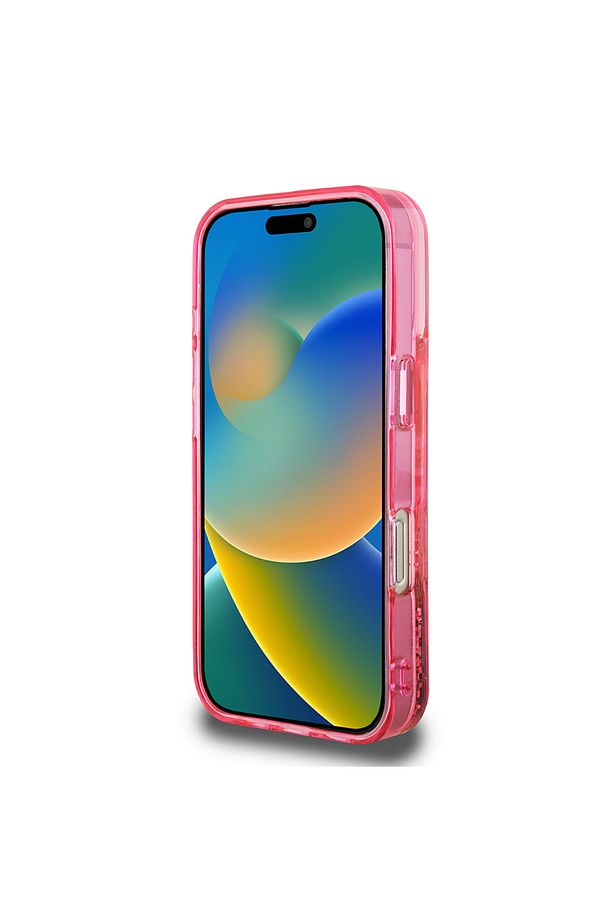 Apple iPhone 16 Pro Max Kılıf Guess Lisanslı Transparan Sıvılı Simli Altın Çizgili Kapak Pembe - 4