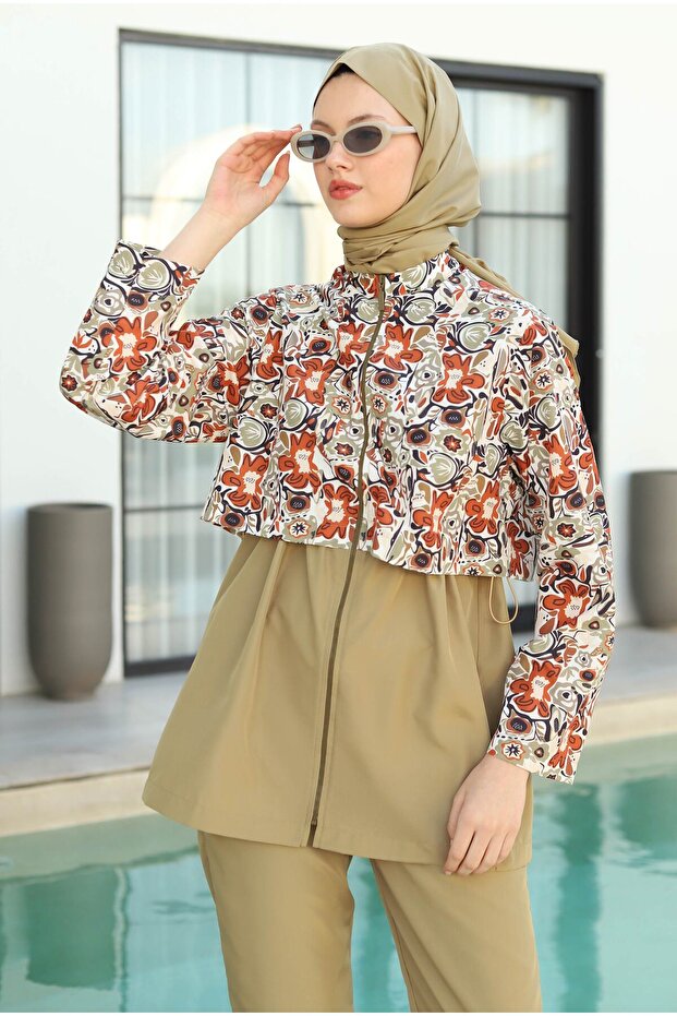 Patterned Short Hijab Swimsuit Rustica Pattern - 5