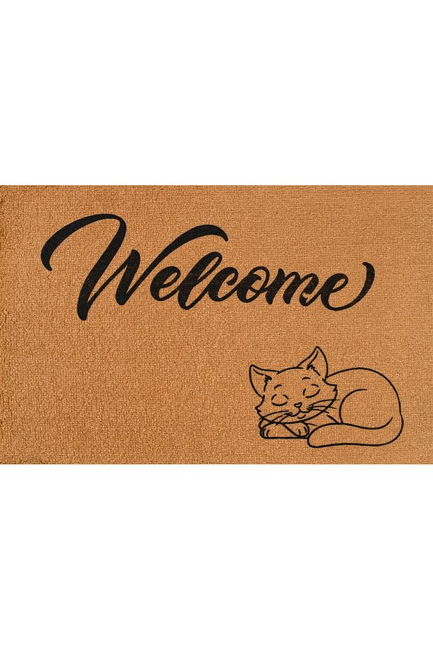 welcome, uyuyan kedi, kedi desenli kapı önü paspası, ev hediyesi paspas, çeyiz eşyası, dış kapı için - 3