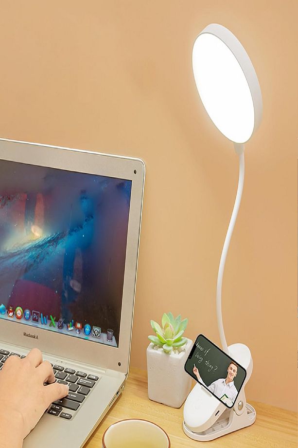 Şarjlı USB’li Dokunmatik 3 Modlu Klipsli Mandallı LED Okuma Lambası 360° Esnek Beyaz Göz Koruma - 8