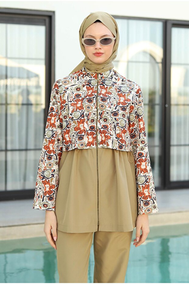 Patterned Short Hijab Swimsuit Rustica Pattern - 6