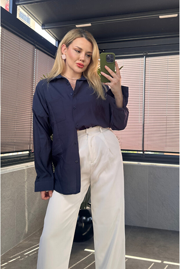 Lacivert Tek Cepli Basic Gömlek - 5