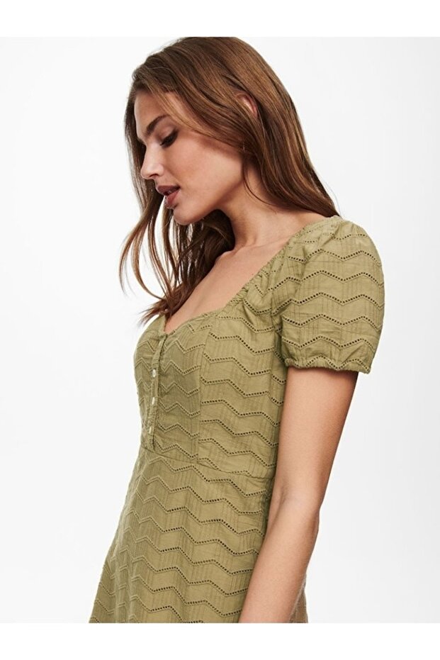 Carla Life cotton flared dress with ruffles and puff sleeves. Brown, XL - 4