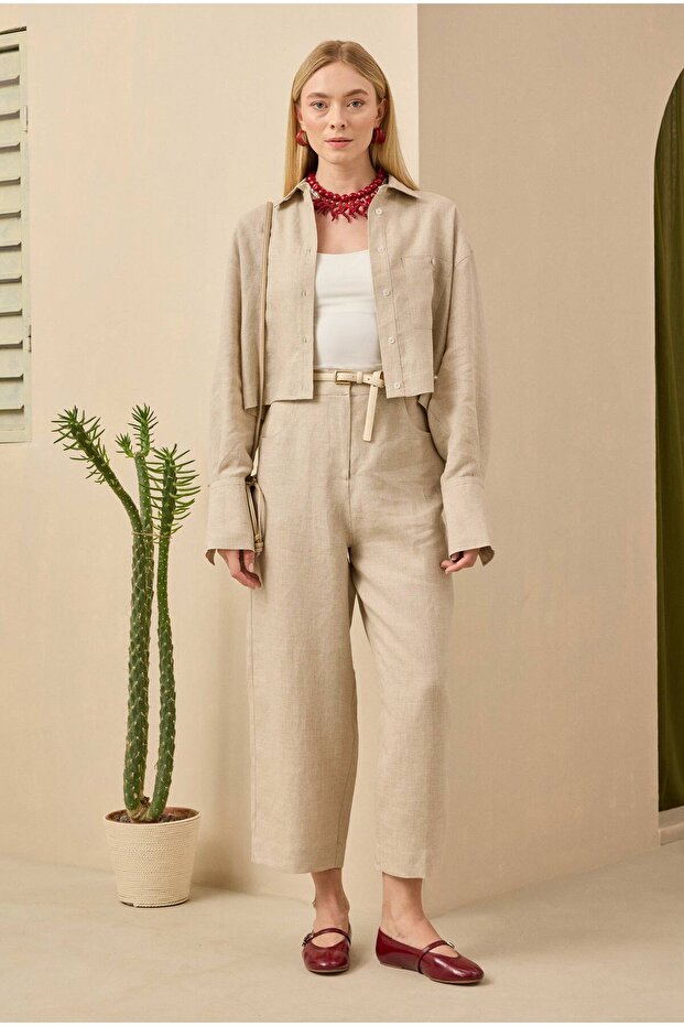 Keten Crop Gömlek - 3