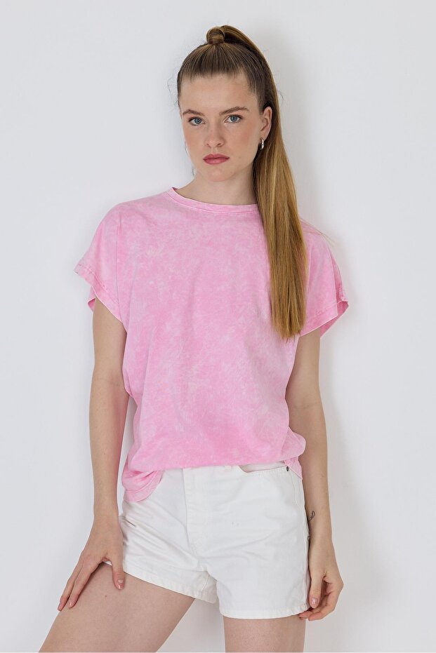 تي شيرت أساسي كبير الحجم قابل للغسل باللون الوردي السكر 253014 - 2