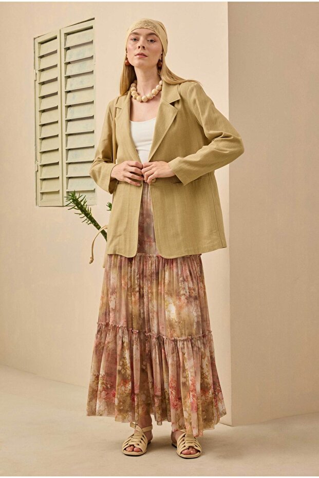 سترة بليزر من الكتان باللون الجملي الفاتح - 4