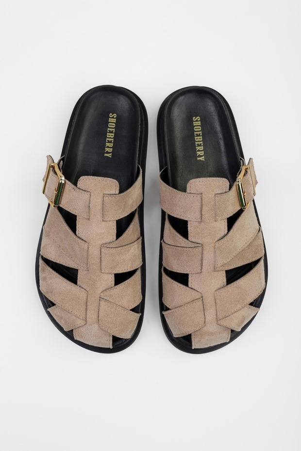 Women's Vion Mink Suede Buckle Detailed Slippers