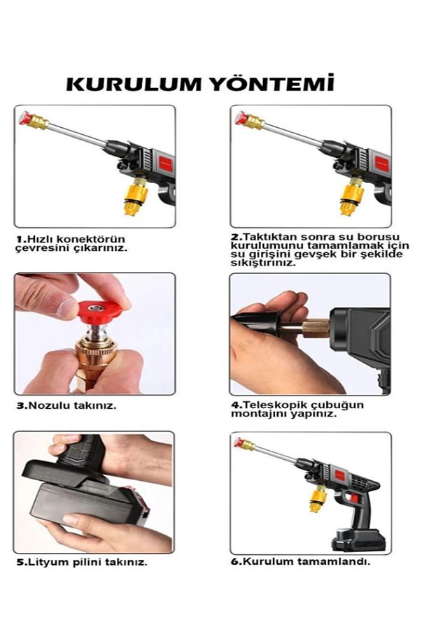 Yüksek Basınçlı Oto Araç Yıkama Makinesi Şarjlı 12000 Mah Akülü Bahçe Sulama Tabancası Yüksek - 6