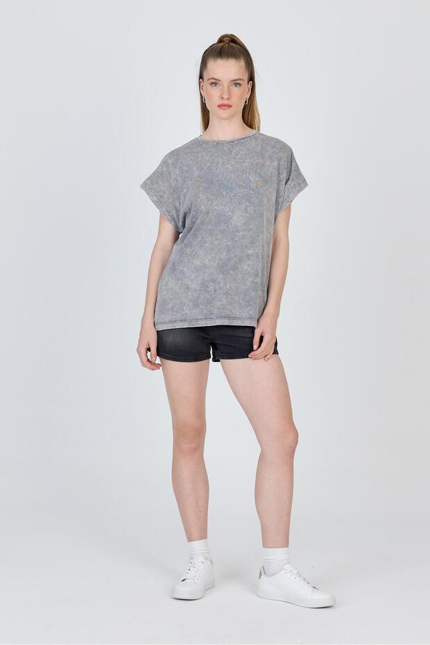 Gray Washed Oversize Basic T-Shirt 253014 - 3