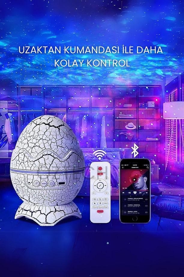 Dinazor Yumurtası Kumandalı Bluetoothlu Gece Lambası Tavan Yansıtmalı Hoparlör - 5