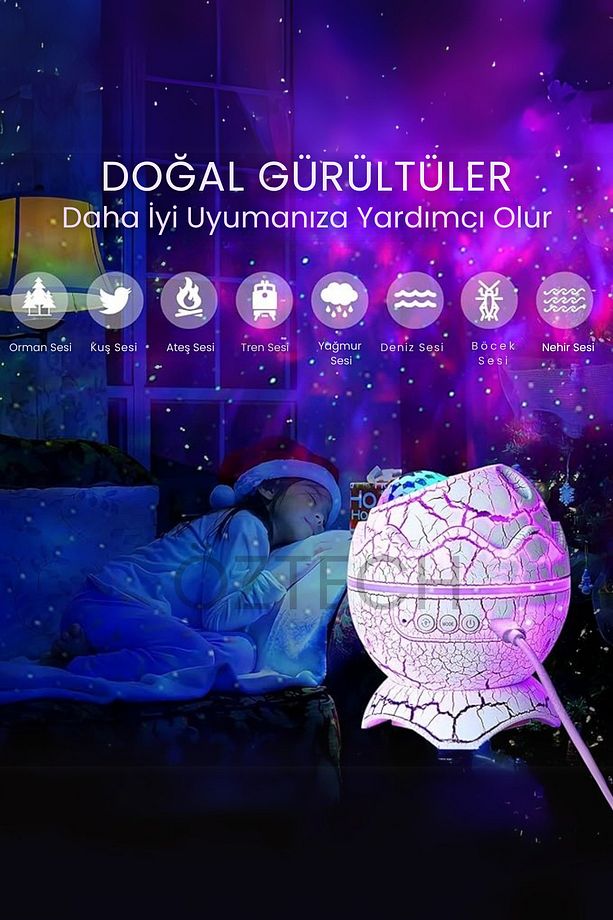 Dinazor Yumurtası Kumandalı Bluetoothlu Gece Lambası Tavan Yansıtmalı Hoparlör - 3