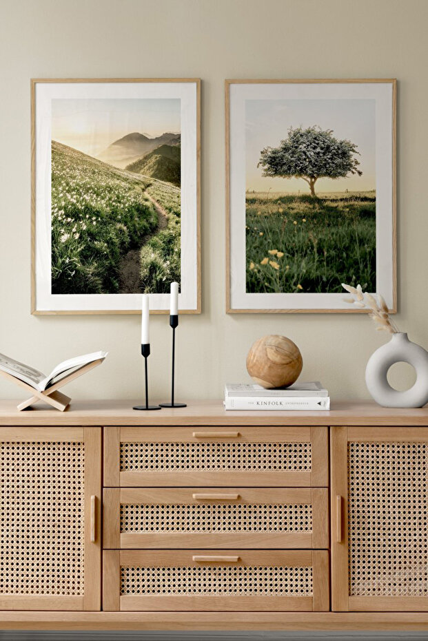 طقم طاولة MDF بإطار خشبي مكون من قطعتين مقاس 33 × 48 سم - موديل 6