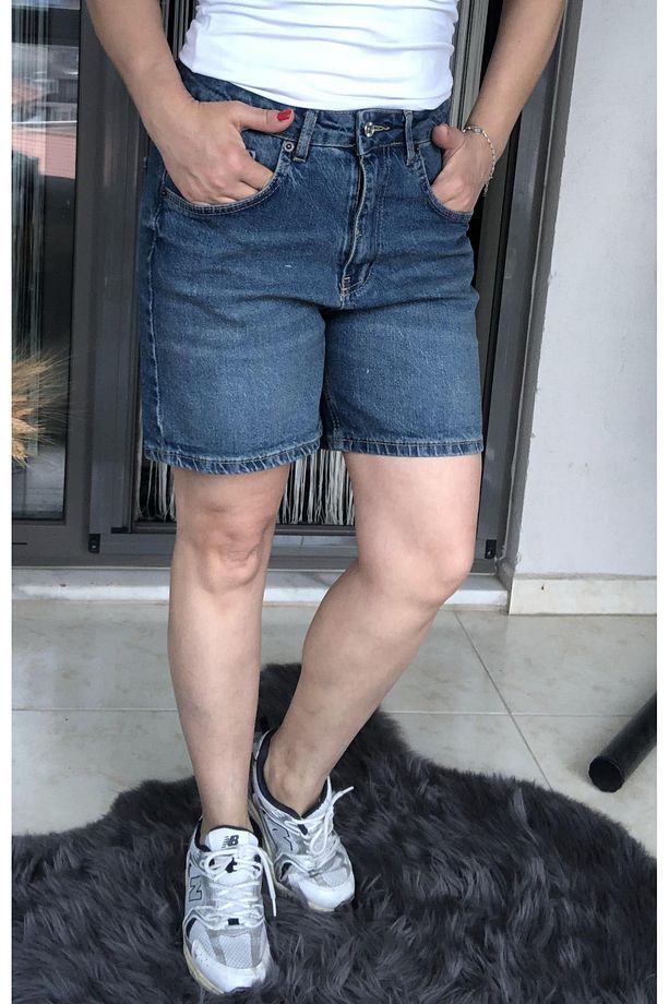 Yüksek Bel Mom Kot Şort - 8