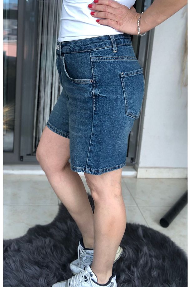 Yüksek Bel Mom Kot Şort - 7