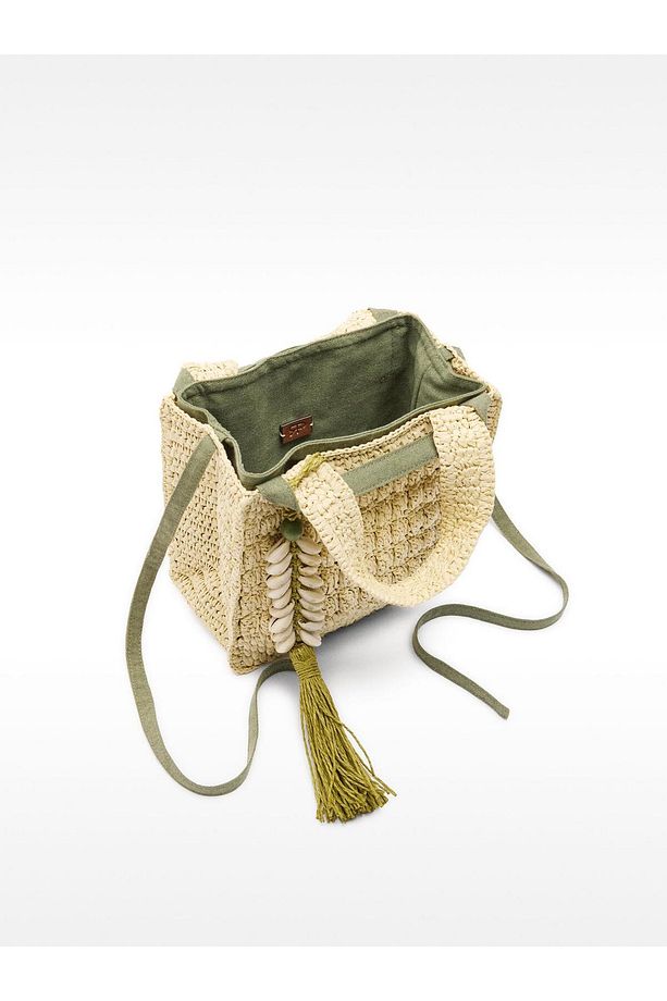 Hasır Efektli Charm'lı Tote Çanta S - 5