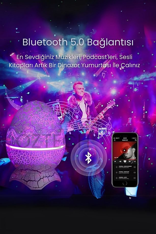 Dinazor Yumurtası Kumandalı Bluetoothlu Gece Lambası Tavan Yansıtmalı Hoparlör - 6