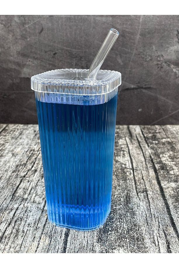 1 Adet Kare Mika (Cam Değildir) Kapaklı Pipetli Pinterest Bardak Soğuk Kahve Meşrubat Bardağı - 6