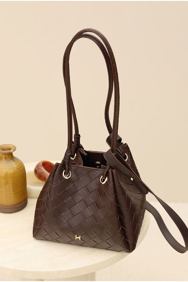 Örgü Bucket Çanta Acı Kahve - 6