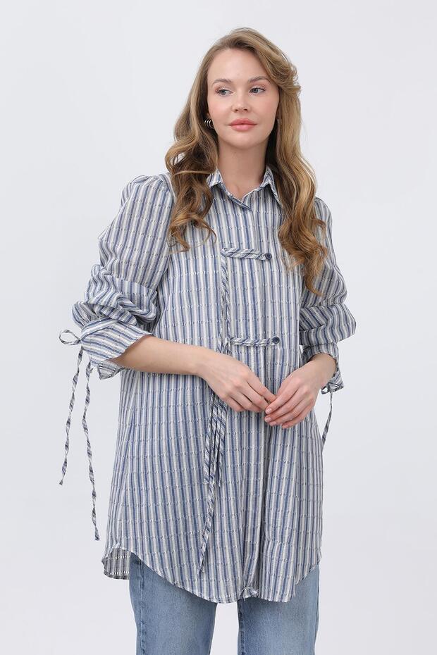 Women's Front Button Detailed Shirt - 10680Gml - Navy Blue