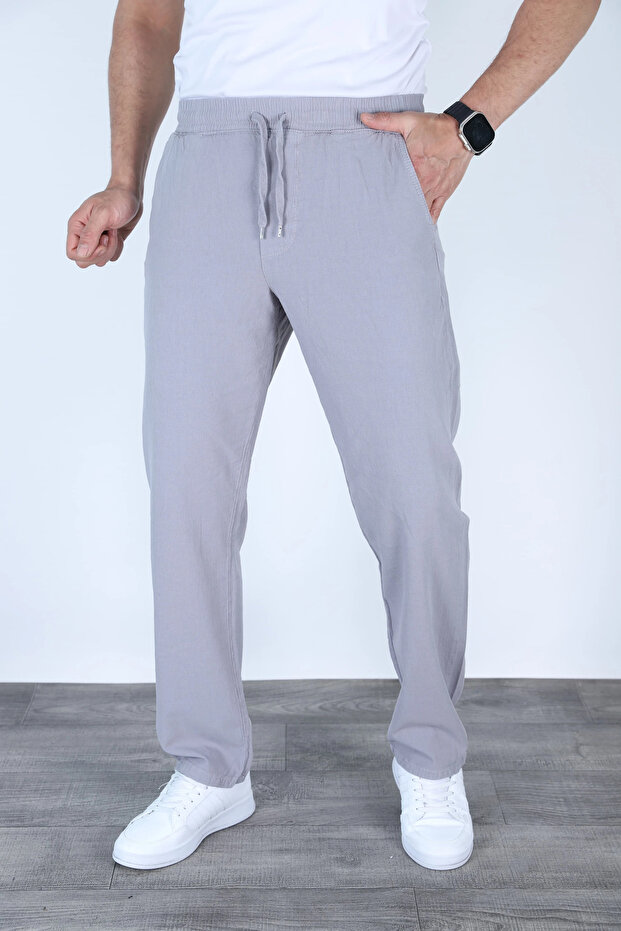 Men's grey baggy linen Transitional jogger pants - relaxed fit, breathable casual style