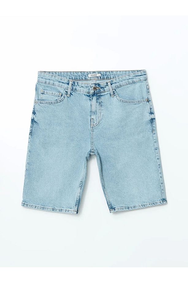 Xsıde Indigo Erkek Jean Şort Standart Kalıp Erkek Kot Şort - 5