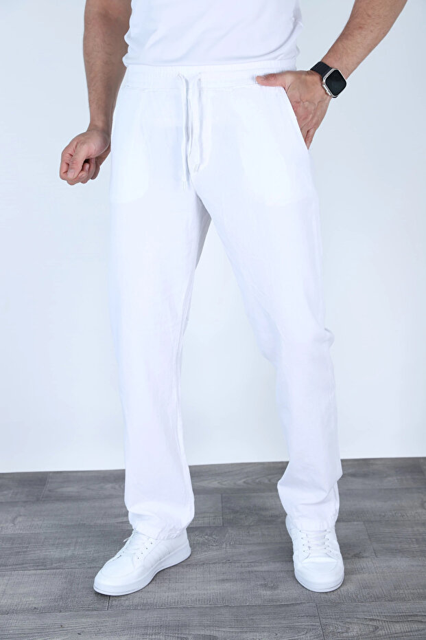 Baggy Linen Pants Jogger White