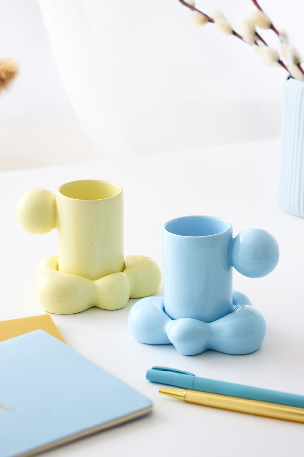 Cloud Sari Blue 2-Piece Set Hand Made Ceramic Cup / 100 ml 2-Piece Ceramic Cup Set