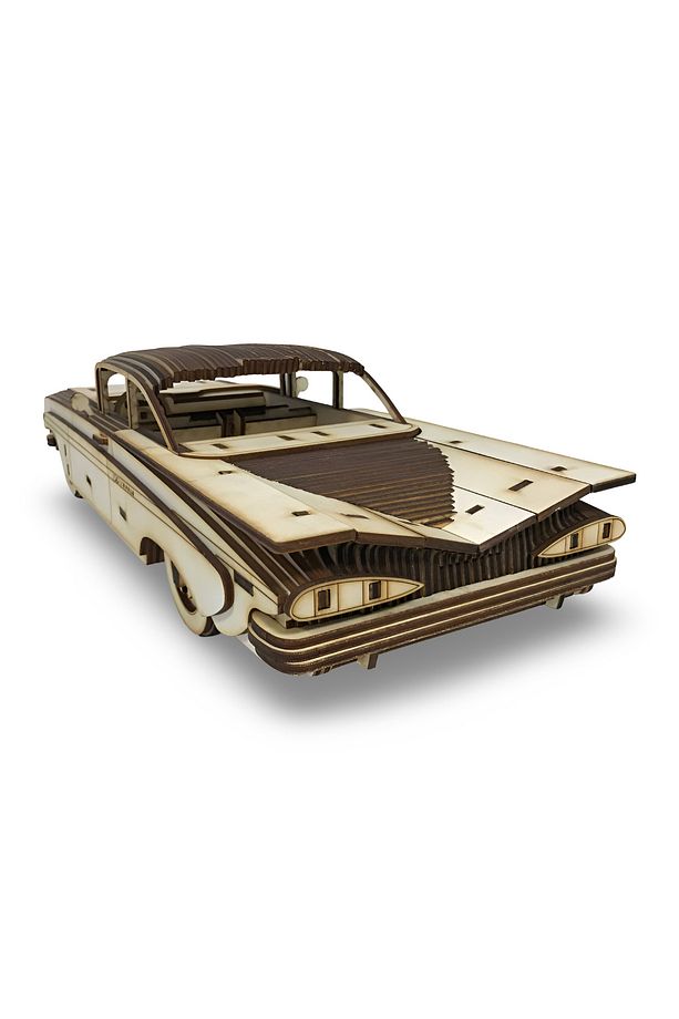 219 Parça 1959 Chevy Impala Ahşap Maket - 3D Ahşap Retro Araba Modeli - 6